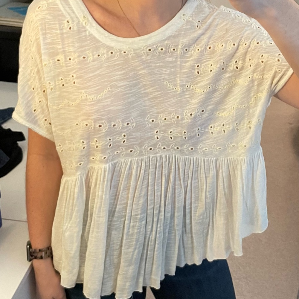 white embroidered shirt sleeve top
